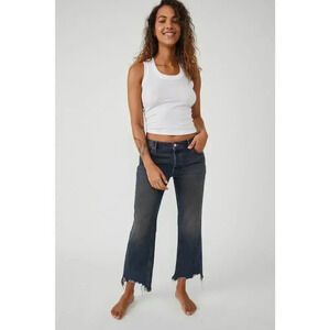 Free People Maggie Mid Rise Straight Leg Jeans Frayed Hem Size‎ 28